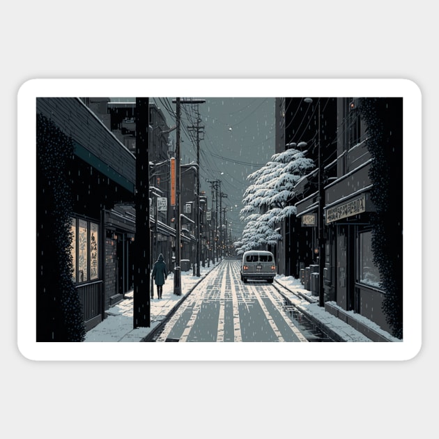 Snowy Streets of Osaka Sticker by RLP.Art